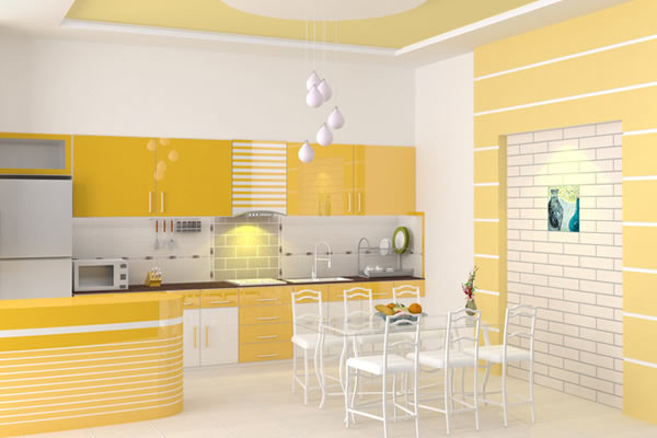 Không gian nhà bếp màu vàng