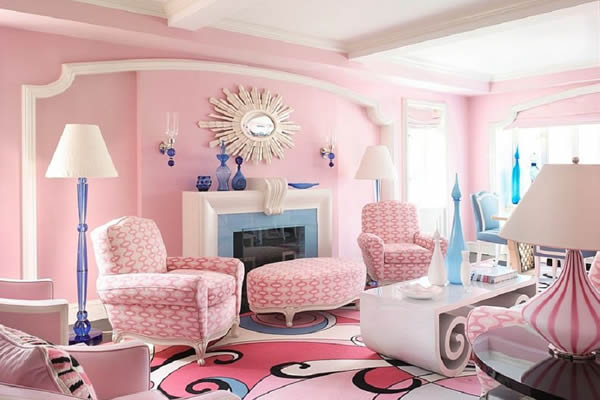 Không gian phòng khách ấn tượng với màu hồng là màu chủ đạo
