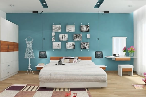 Phòng ngủ sơn tường màu xanh lam