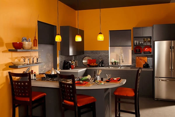 Không gian bếp màu cam