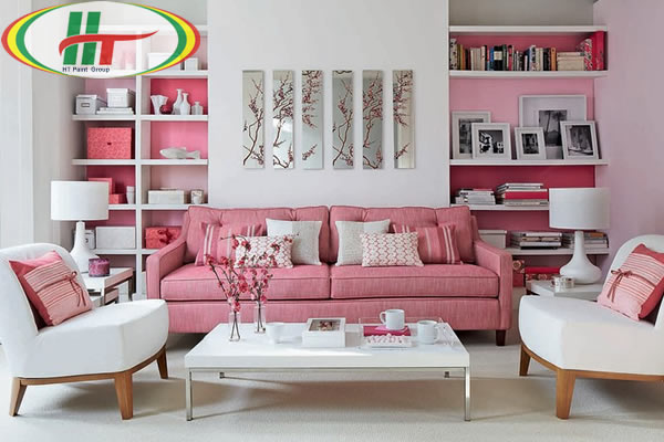 Ý tưởng sử dụng màu hồng trong phòng khách