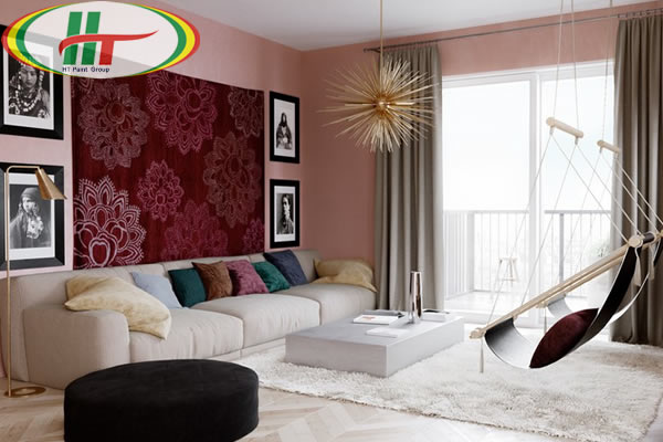 Ý tưởng sử dụng màu hồng trong phòng khách-8